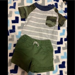 Baby boy camo T-shirt and olive green short set